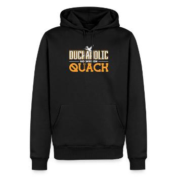 Duckaholic hooked on Quack Entenjagd - Männer Premium Bio Hoodie - Schwarz - Vorne - Nico (187cm)