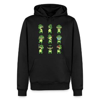 Triceratops Kawaii Dinosaure Emoticon Drôle - Sweat à capuche Premium bio Homme - noir - Devant - Nico (187cm)