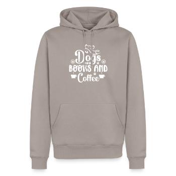 DOGS BOOKS AND COFFEE - Männer Premium Bio Hoodie - Taupe - Vorne - Nico (187cm)