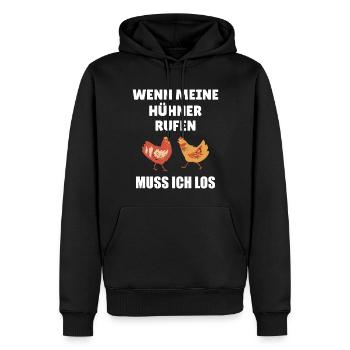 Wenn meine Hühner rufen muss ich los Henne Züchten - Männer Premium Bio Hoodie - Schwarz - Vorne - Nico (187cm)