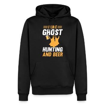 Drôle de fantôme J’aime la chasse aux fantômes et la bière - Hallow - Sweat à capuche Premium bio Homme - noir - Devant - Nico (187cm)