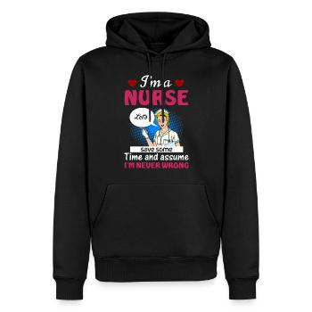 Ich bin eine Krankenschwester Ich habe immer Recht - Männer Premium Bio Hoodie - Schwarz - Vorne - Nico (187cm)