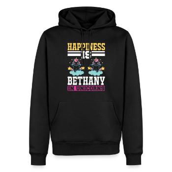 Le bonheur est la croyance en la licorne licorne - Sweat à capuche Premium bio Homme - noir - Devant - Nico (187cm)