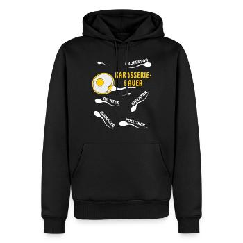 KAROSSERIEBAUER - Männer Premium Bio Hoodie - Schwarz - Vorne - Nico (187cm)