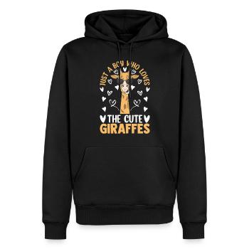 Girafe - Juste un garçon qui aime les girafes mignonnes - Sweat à capuche Premium bio Homme - noir - Devant - Nico (187cm)