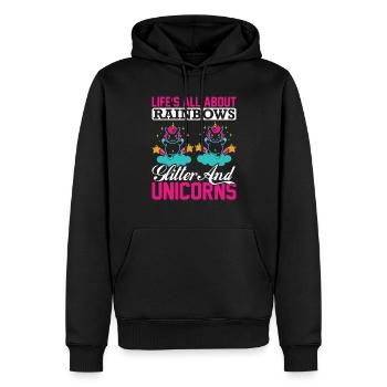 La vie est faite d’arcs-en-ciel et de licorne scintillante - Sweat à capuche Premium bio Homme - noir - Devant - Nico (187cm)
