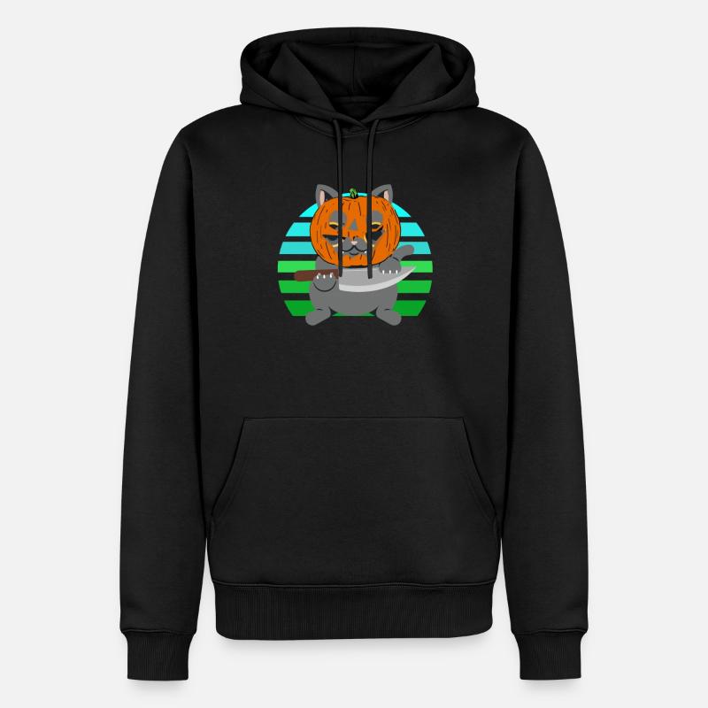 Halloween Katze Kürbiskopf - Männer Premium Bio Hoodie - Schwarz