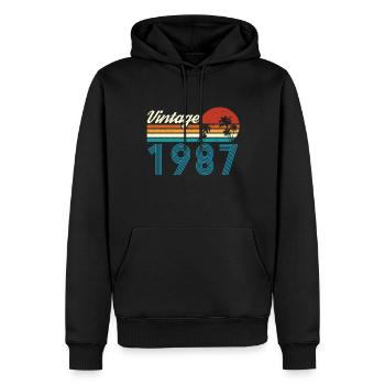 Vintage 1987 Vintage Anniversaire Rétro Vintage - Sweat à capuche Premium bio Homme - noir - Devant - Nico (187cm)
