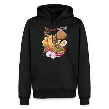 Kawaii Capybara Ramen Nouilles Cuisine japonaise - Sweat à capuche Premium bio Homme - noir - Devant - Nico (187cm)