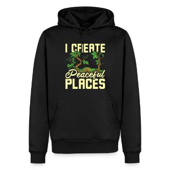 I create peaceful places gardening - Männer Premium Bio Hoodie - Schwarz - Vorne - Nico (187cm)