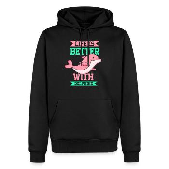 Das Leben Ist Besser Mit Delfinen Delfine Delfin - Männer Premium Bio Hoodie - Schwarz - Vorne - Nico (187cm)