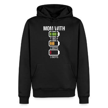 Maman avec trois garçons Batterie vide - Maman avec thre - Sweat à capuche Premium bio Homme - noir - Devant - Nico (187cm)