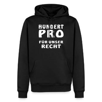 HUNDERT PRO FÜR UNSER RECHT - Männer Premium Bio Hoodie - Schwarz - Vorne - Nico (187cm)