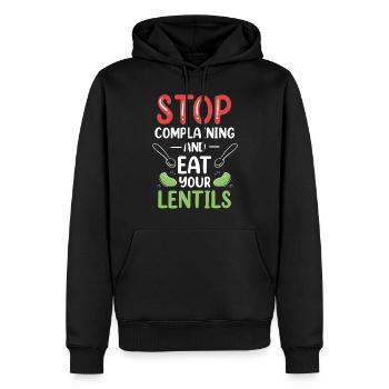 Arrêtez de pleurnicher et mangez votre lentille d’objectif - Sweat à capuche Premium bio Homme - noir - Devant - Nico (187cm)