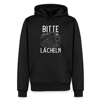 Bitte Lächeln - Männer Premium Bio Hoodie - Schwarz - Vorne - Nico (187cm)