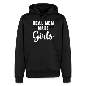 Papa Paternité - Les vrais hommes font des filles - Nouveau papa - Sweat à capuche Premium bio Homme - noir - Devant - Nico (187cm)