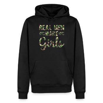 Papa Paternité - Les vrais hommes font des filles - Nouveau papa - Sweat à capuche Premium bio Homme - noir - Devant - Nico (187cm)