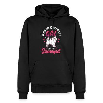 Les filles et leur Samoyède Samoyed Spitz - Sweat à capuche Premium bio Homme - noir - Devant - Nico (187cm)