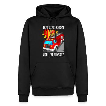 4 jahre Feuerwehrmann Feuerwehrauto 4. Geburtstag - Männer Premium Bio Hoodie - Schwarz - Vorne - Nico (187cm)