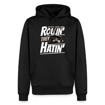 Voiturette de golf alors je roule un drôle de golfeur - Sweat à capuche Premium bio Homme - noir - Devant - Nico (187cm)