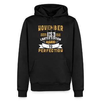 Anniversaire Novembre 1975 né Vintage - Sweat à capuche Premium bio Homme - noir - Devant - Nico (187cm)