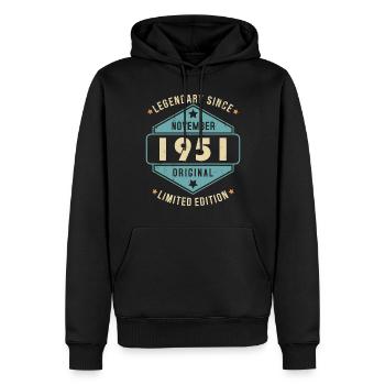 Novembre 1951 Vintage Retro Anniversaire - Sweat à capuche Premium bio Homme - noir - Devant - Nico (187cm)