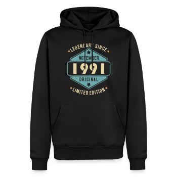 Novembre 1991 Vintage Retro Anniversaire - Sweat à capuche Premium bio Homme - noir - Devant - Nico (187cm)