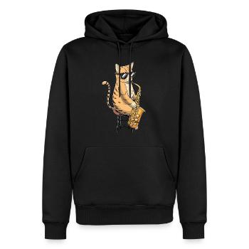Cat joue saxophone saxophoniste jazz - Sweat à capuche Premium bio Homme - noir - Devant - Nico (187cm)