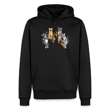 Cat joue saxophone saxophoniste Jazz Band - Sweat à capuche Premium bio Homme - noir - Devant - Nico (187cm)