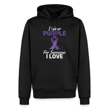 Je porte du violet pour quelqu’un - Sweat à capuche Premium bio Homme - noir - Devant - Nico (187cm)