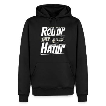 Voiturette de golf alors je roule un drôle de golfeur - Sweat à capuche Premium bio Homme - noir - Devant - Nico (187cm)