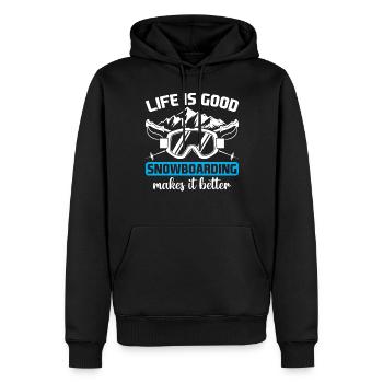 Snowboarder - La vie est bonne Le snowboard le rend B - Sweat à capuche Premium bio Homme - noir - Devant - Nico (187cm)