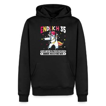 Endlich 35 Meine Eltern Wohnen immer noch bei mir - Männer Premium Bio Hoodie - Schwarz - Vorne - Nico (187cm)