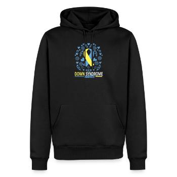 Sensibilisation au syndrome de Down I Ruban jaune bleu T21 - Sweat à capuche Premium bio Homme - noir - Devant - Nico (187cm)