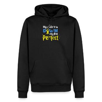 Sœur de Down I Ruban jaune bleu T21 - Sweat à capuche Premium bio Homme - noir - Devant - Nico (187cm)