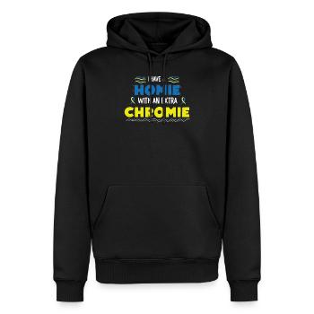Sensibilisation au syndrome de Down I Ruban jaune bleu T21 - Sweat à capuche Premium bio Homme - noir - Devant - Nico (187cm)