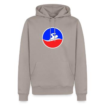 Logo de natation - Sweat à capuche Premium bio Homme - taupe - Devant - Nico (187cm)