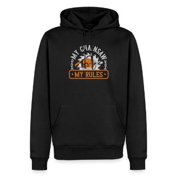 My Chainsaw My Rules Arborist Tree - Men’s Premium Organic Hoodie - black - Front - Nico (187cm)