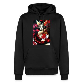 Kitsune Fuchsmaske und Kirschblüten - Männer Premium Bio Hoodie - Schwarz - Vorne - Nico (187cm)