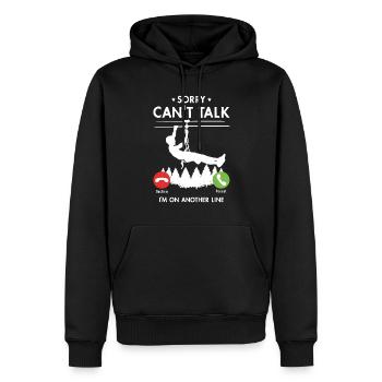 Désolé je ne peux pas parler je suis sur une autre ligne tyrolienne - Sweat à capuche Premium bio Homme - noir - Devant - Nico (187cm)