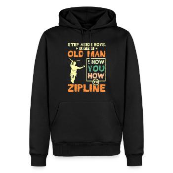 Laissez ce vieil homme vous montrer comment faire de la tyrolienne - Sweat à capuche Premium bio Homme - noir - Devant - Nico (187cm)