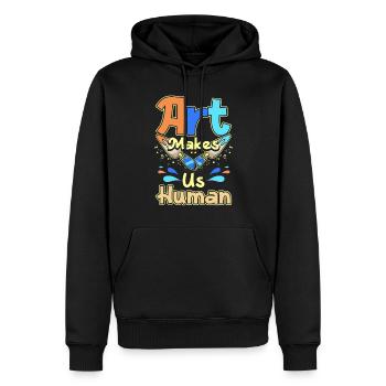L’art nous rend humains - Sweat à capuche Premium bio Homme - noir - Devant - Nico (187cm)