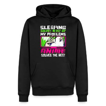 Dormir résout la plupart de mes problèmes Anime - Sweat à capuche Premium bio Homme - noir - Devant - Nico (187cm)