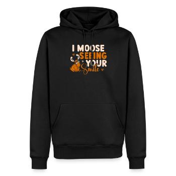 I Moose, Qui voit ton sourire-animal-Alces-rouge-sauvage - Sweat à capuche Premium bio Homme - noir - Devant - Nico (187cm)