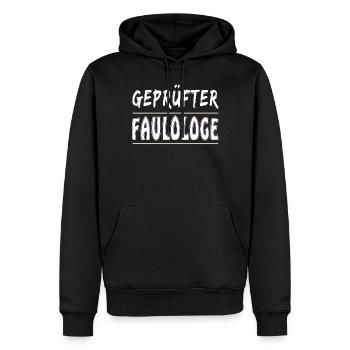 GEPRÜFTER FAULOLOGE - Männer Premium Bio Hoodie - Schwarz - Vorne - Nico (187cm)