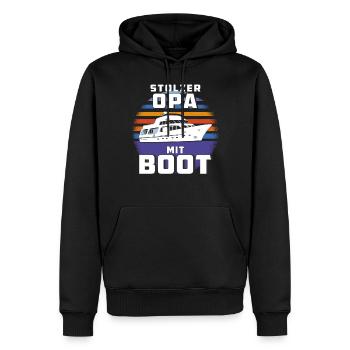 STOLZER OPA MIT BOOT - Männer Premium Bio Hoodie - Schwarz - Vorne - Nico (187cm)