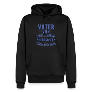 Vater von drei Kindern - Herrscher über das Chaos - Männer Premium Bio Hoodie - Schwarz - Vorne - Nico (187cm)