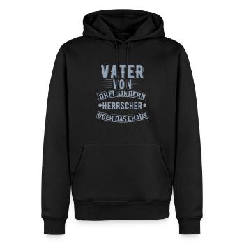 Vater von drei Kindern - Herrscher über das Chaos - Männer Premium Bio Hoodie - Schwarz - Vorne - Nico (187cm)