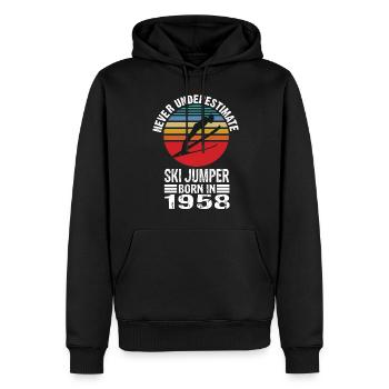 Ne sous-estimez jamais le sauteur à ski né en 1958 - Sweat à capuche Premium bio Homme - noir - Devant - Nico (187cm)