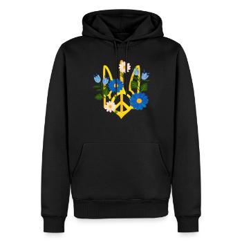 Soutenez l’Ukraine, la paix et non la guerre - Sweat à capuche Premium bio Homme - noir - Devant - Nico (187cm)